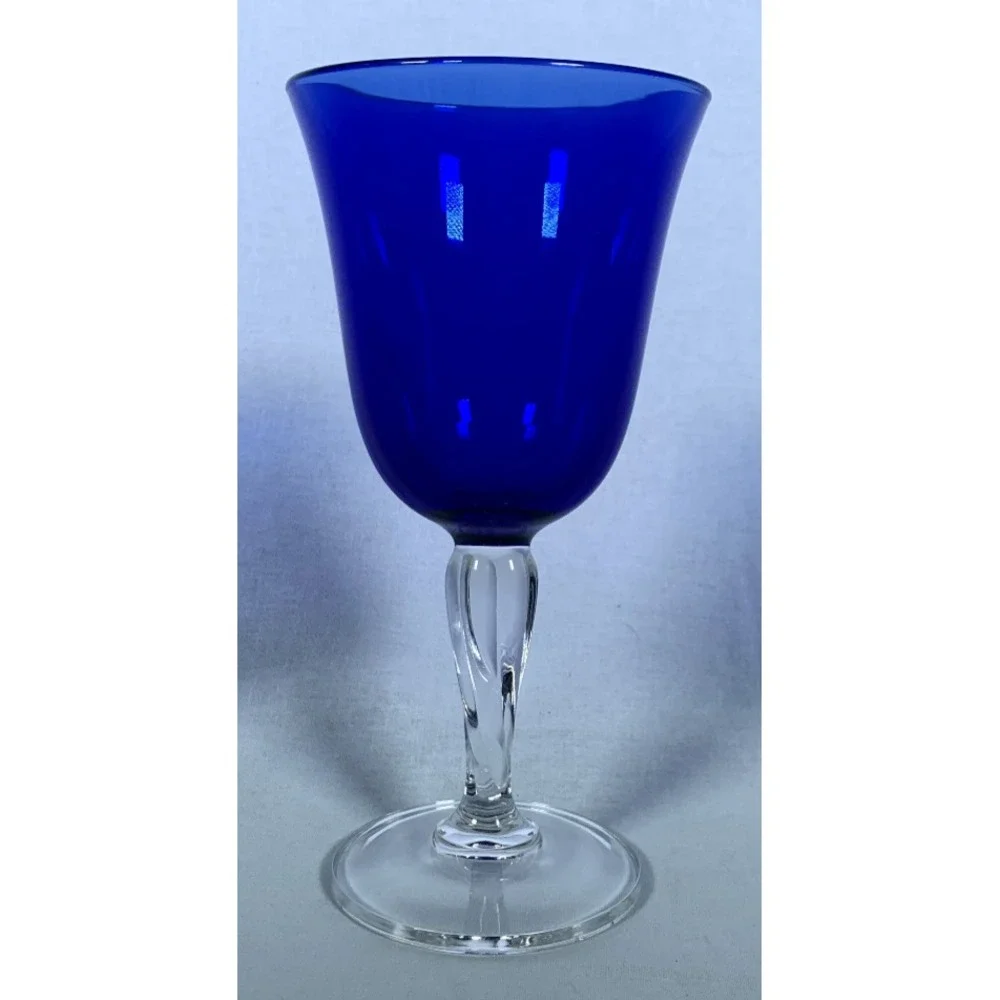 Cristal D'Arques Sapphire Blue & Clear Glass Swirl Stem 7-1/2